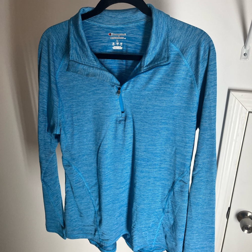 Champion Blue Polo Collar Hoodie Relaxed Fit